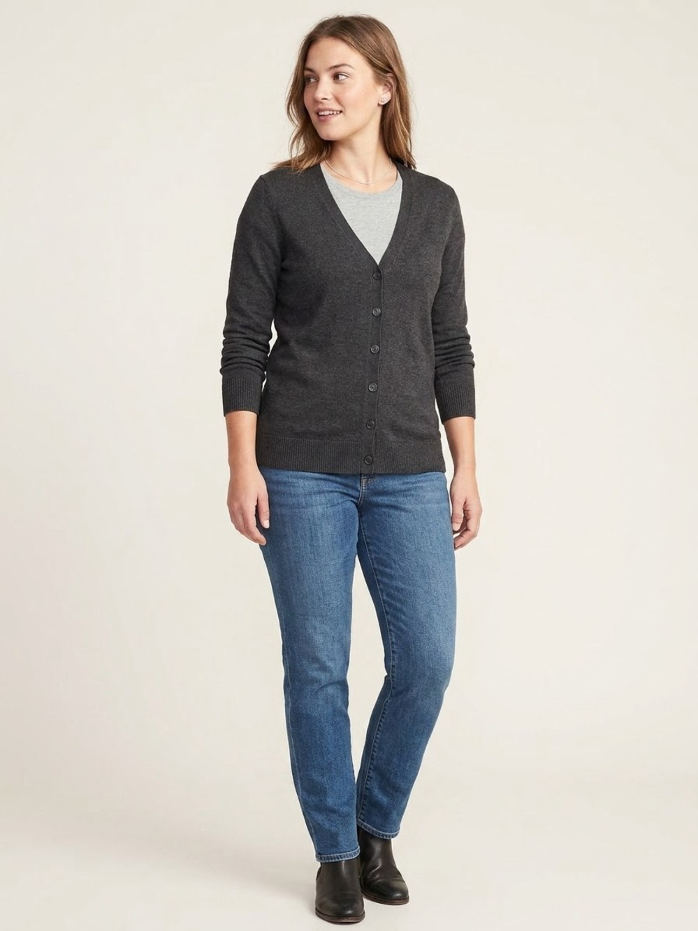GAP Women’s Charcoal Dark Gray V-Neck Button-Front Cardigan Sweater